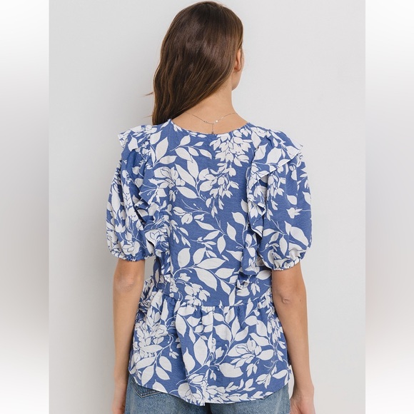 15 Floral Print Shirring V-neck Blouse - Picture 3 of 4